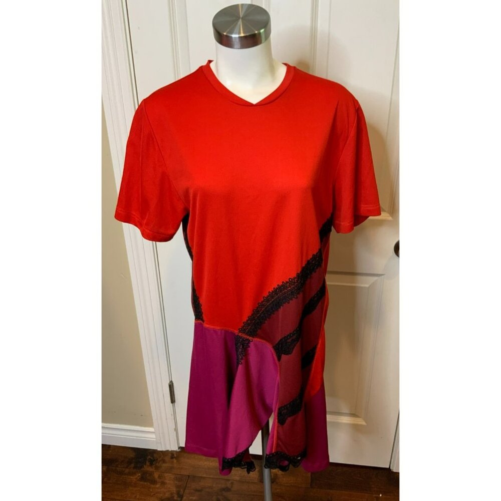 Koche Red Burgundy Violine Shift Mini Striped Dress, Size 38 | 8 $655